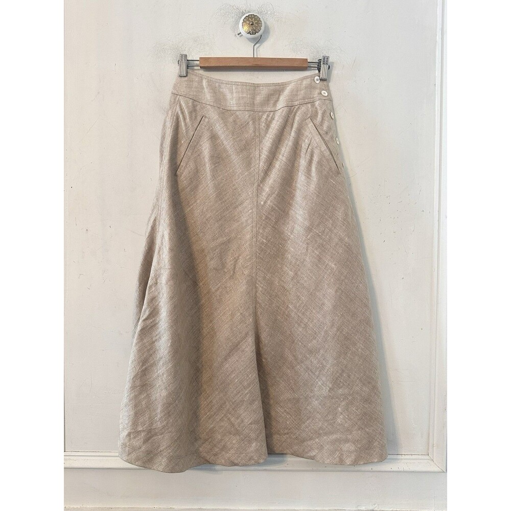 Vintage 80’s LIZ CLAIBORNE 100% Linen Flared Beige Tan Skirt Sz 6 Union Tag